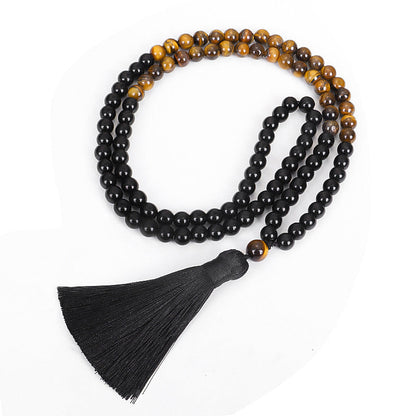 MythStone Tibetan Black Onyx Tiger Eye Protection Necklace Mala Set