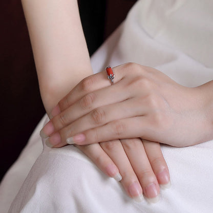 Conjunto de joyería con anillo y pulsera de plata de ley 925 con diseño de bambú y ágata roja de Mythstone 