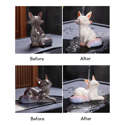 Mythstone Color Changing Small Cute Fox Tea Pet Resin Home Figurine Decoration