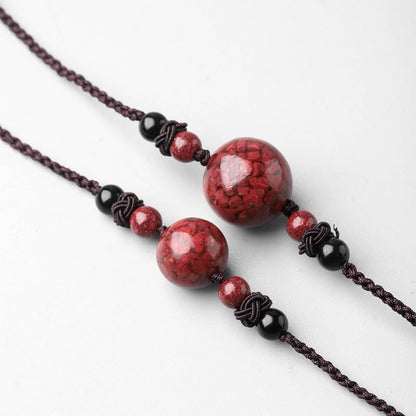 Mythstone Natural Cinnabar Stones Bead Blessing Necklace Pendant