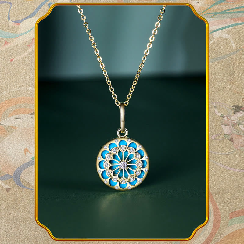 Mythstone 925 Sterling Silver Round Turquoise Zircon Protection Strength Necklace Pendant