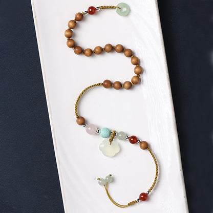 Pulsera de doble vuelta relajante con dije de paz y calcedonia y sándalo verde Mythstone