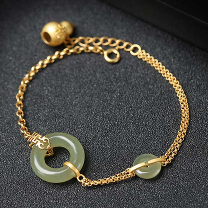 Mythstone Round Jade Peace Buckle Gourd Fu Character Auspicious Prosperity Chain Bracelet