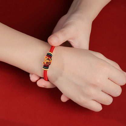 Pulsera trenzada roja con el año del dragón y la suerte del zodíaco chino hecha a mano en plata de ley 925 de Mythstone 