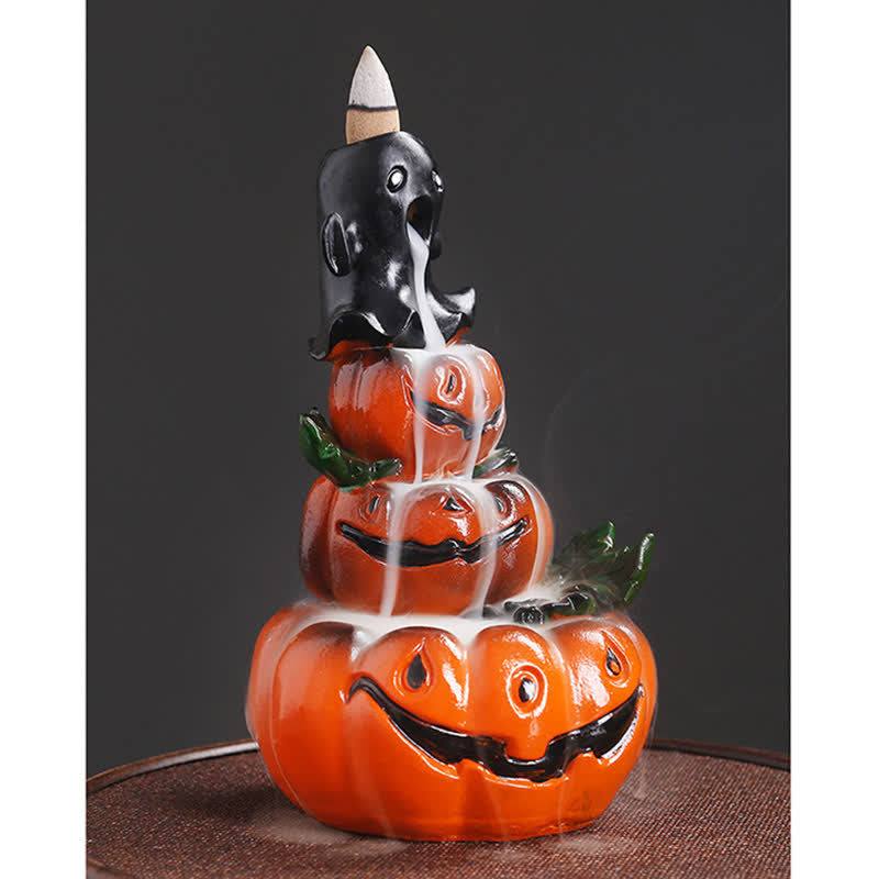 Mythstone Halloween Pumpkins Ghost Resin Backflow Smoke Fountain Incense Burner Decoration