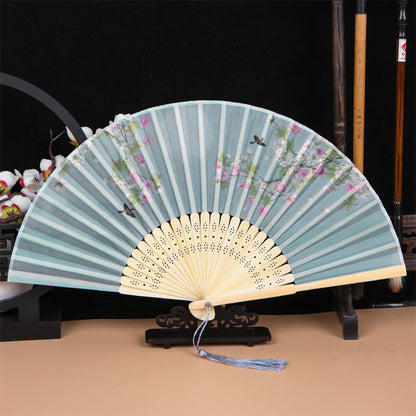 Mythstone Classic Birds Singing Flowers Handheld Bamboo Folding Fan