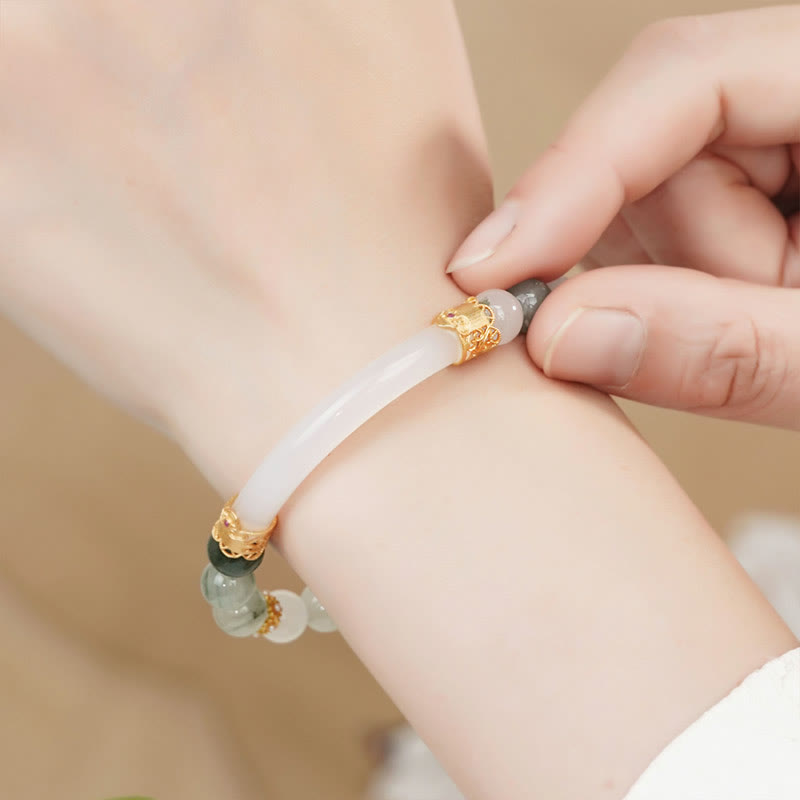 Pulsera de la suerte de calcedonia y jade Tianshan natural Mythstone