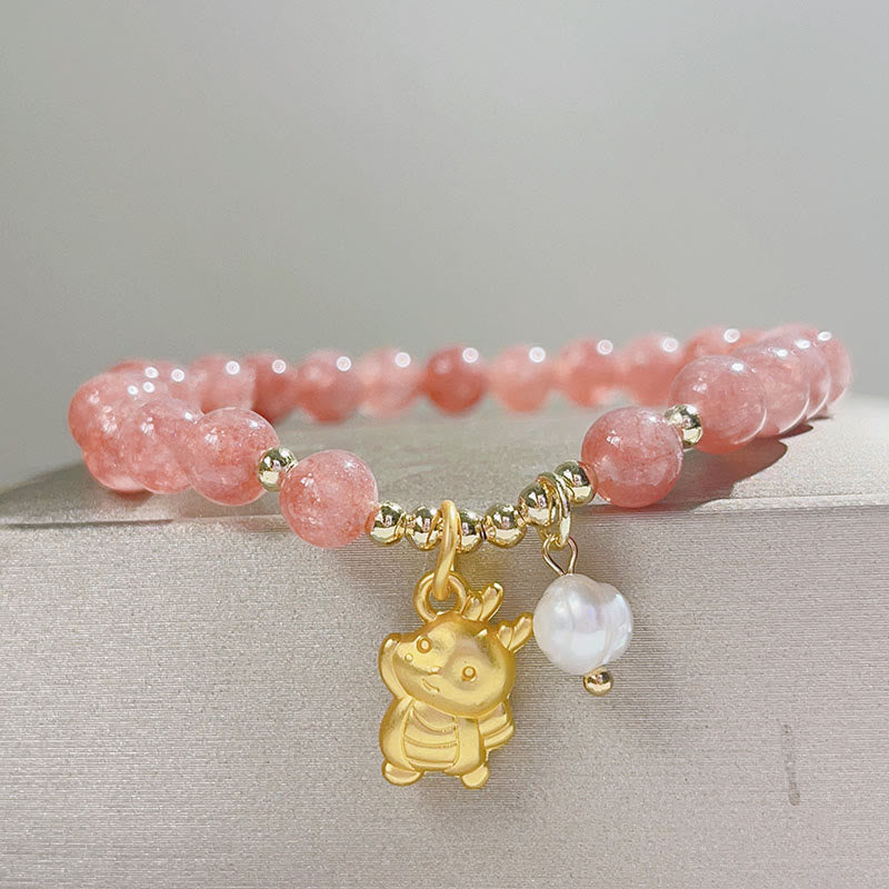 Mythstone Year of the Dragon Strawberry Quartz Dragon Pearl Charm Protection Bracelet