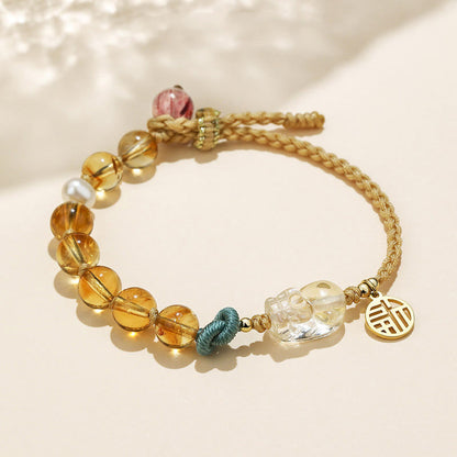 Mythstone Citrine PiXiu Fu Character Prosperity String Braided Bracelet