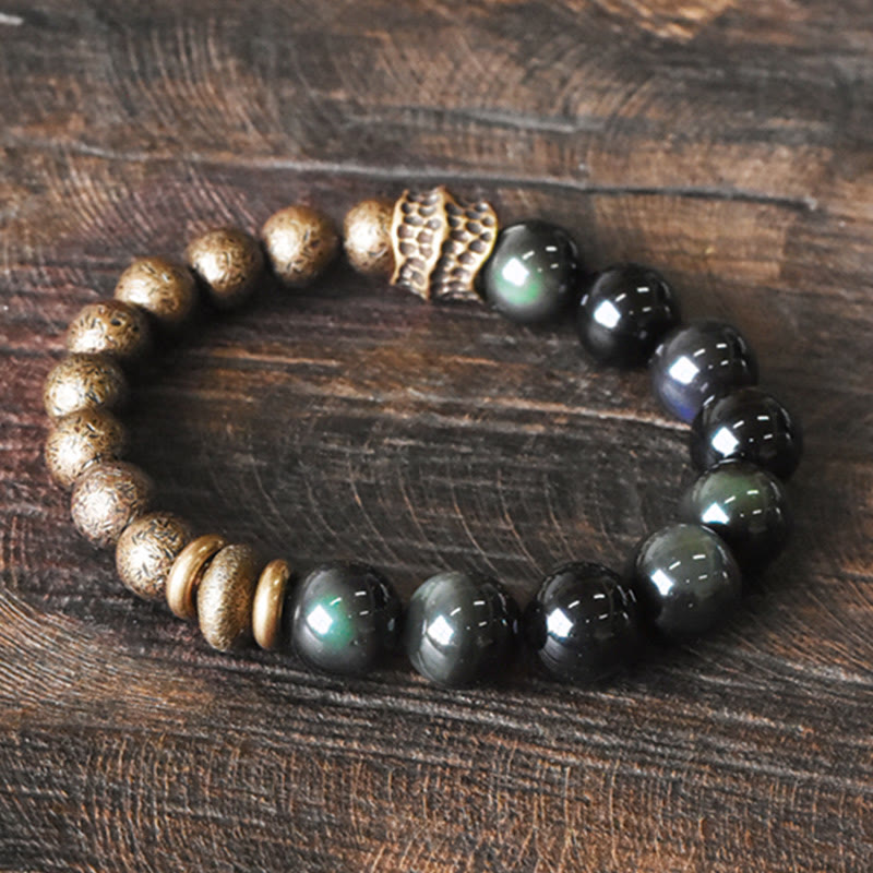 Mythstone Rainbow Obsidian Copper Bead Positive Transformation Bracelet