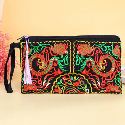 Mythstone Dragon Butterfly Cosmos Flower Embroidery Wallet Shopping Purse