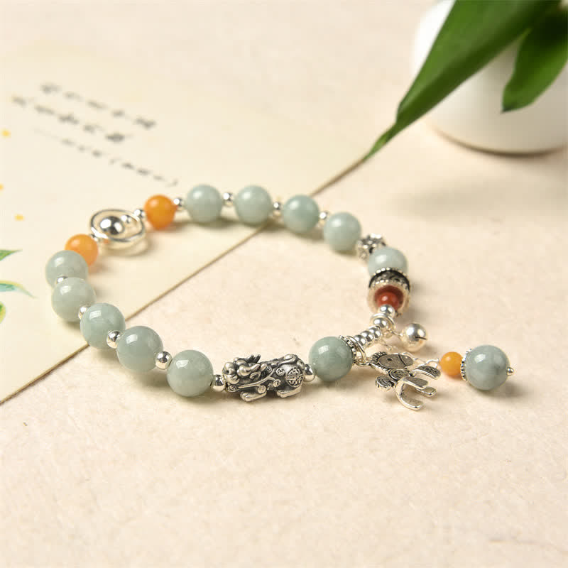 MythStone 925 Sterling Silver Natural Jade Amber PiXiu Pony Success Bracelet