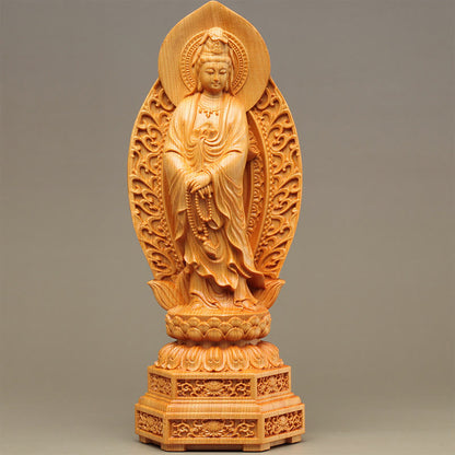 Mythstone Hecho a mano Thuja Sutchuenensis Madera Kwan Yin Avalokitesvara Decoración de prosperidad