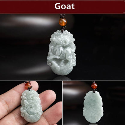 Mythstone Natural Jade 12 Chinese Zodiac Sucess Pendant Necklace