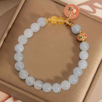 Mythstone Natural Aquamarine Yanyuan Agate Peace Buckle Citrine Healing Bracelet