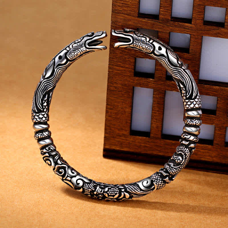 Mythstone Dragon Head Carved Luck Bracelet Bangle