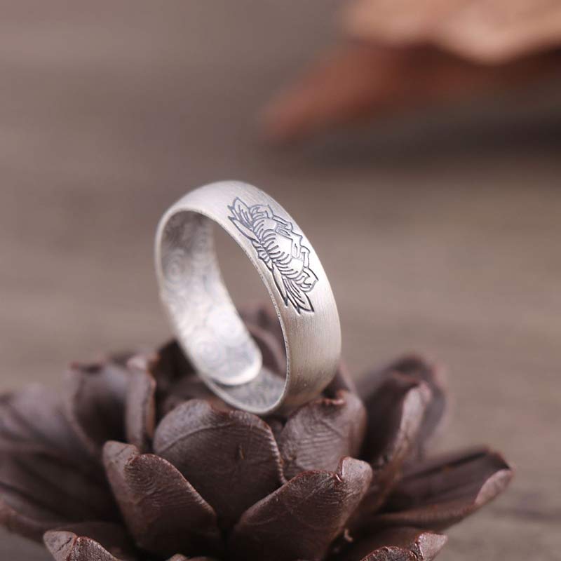 Mythstone 999 Sterling Silver Lotus Elephant Six True Words Blessing Ring