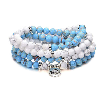 108 Mala Beads White Turquoise Emperor Stone Lotus Blessing Bracelet