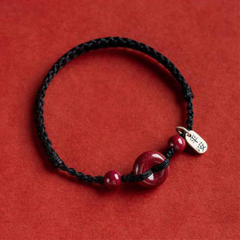 MythStone Handmade Cinnabar Peace Buckle Safe and Healthy Charm Blessing String Bracelet Anklet