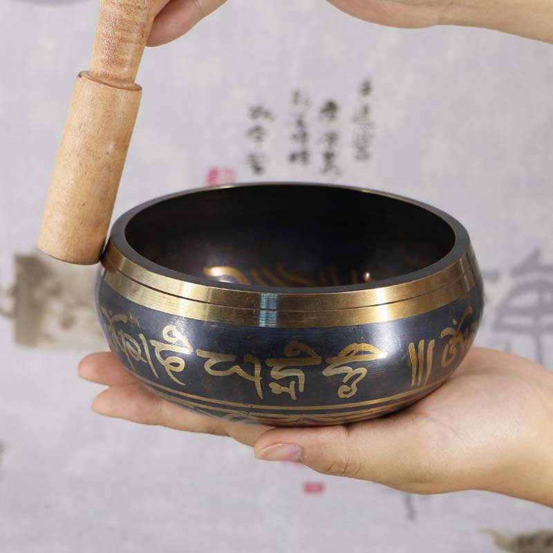 Mythstone Tibetan Meditation Bowl for Healing and Mindfulness Om Mani Padme Hum Singing Bowl