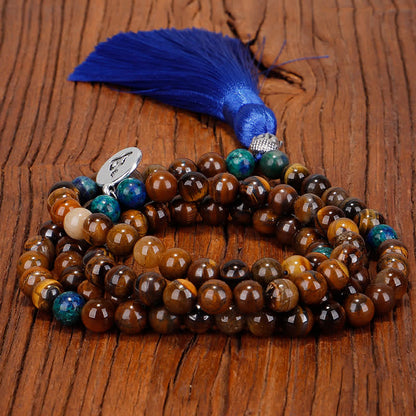 Mythstone 108 Mala Beads Tiger Eye Buddha Strength Bracelet Tassel Necklace Pendant