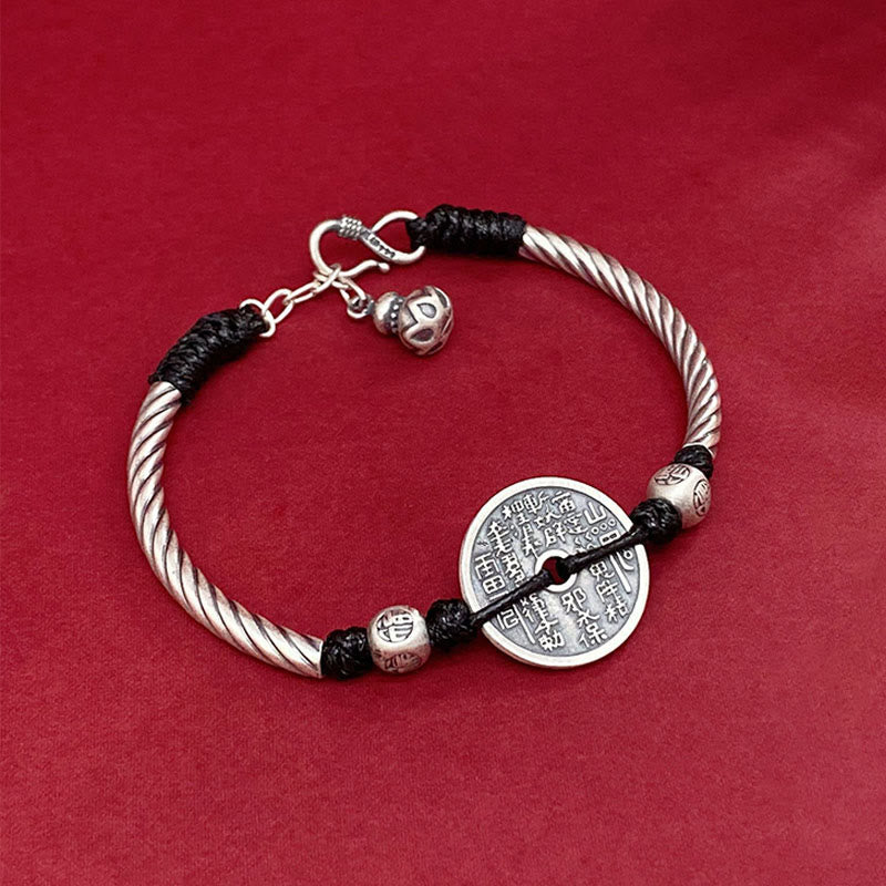 Mythstone 999 Sterling Silver Mountain Ghosts Spend Money Bagua Pattern Harmony Bracelet