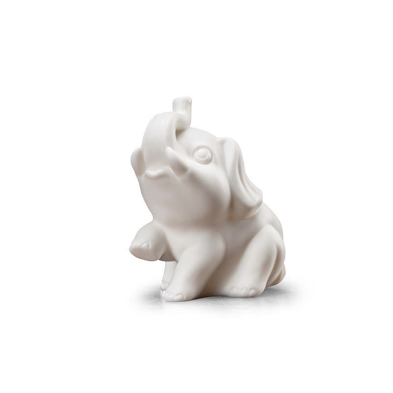 Mythstone Small Elephant Statue White Porcelain Ceramic Strength Home Desk Decoration