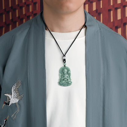 Mythstone Four-armed Avalokitesvara Natural Jade Amulet Blessing String Necklace