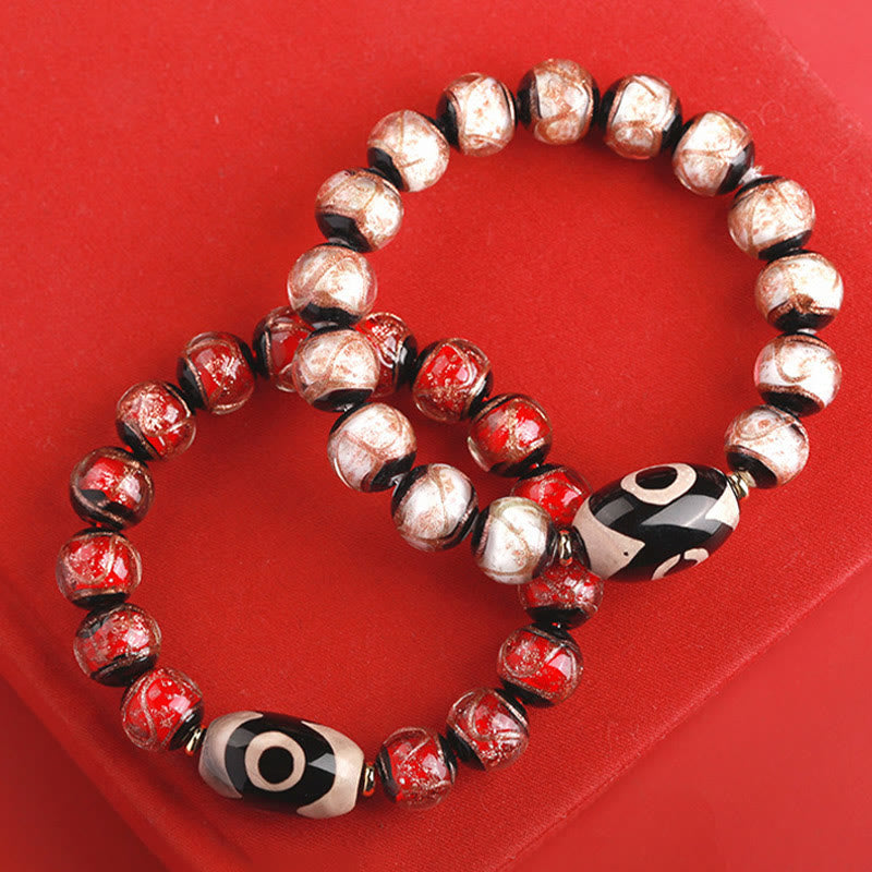 Mythstone Tibetan Nine-Eye Dzi Bead Three-eyed Dzi Bead Liuli Glass Bead Wealth Bracelet