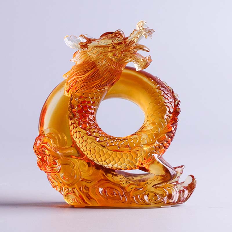 Mythstone Year of the Dragon Handmade Chinese Zodiac Yellow Dragon Liuli Crystal Art Piece Protection Home Office Decoration