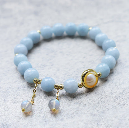 MythStone Aquamarine Pearl Healing Moonstone Beads Charm Bracelet