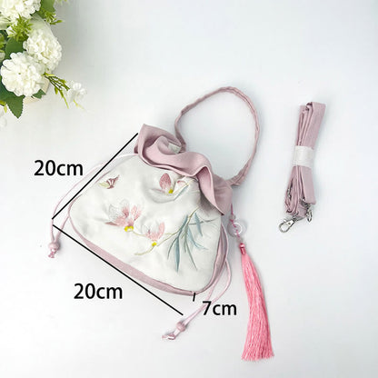 Mythstone Suzhou Embroidery Camellia Magnolia Peony Lotus Silk Tote Crossbody Bag Shoulder Bag Handbag