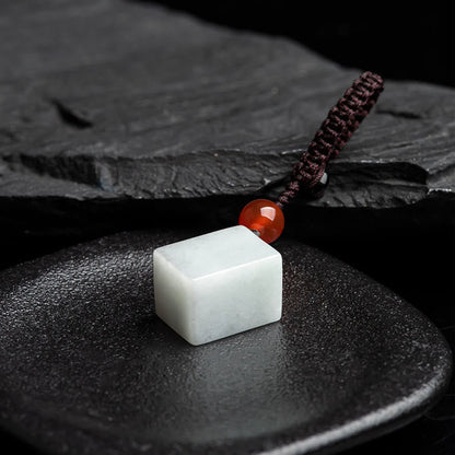 Mythstone Natural Jade Mahjong Fa Character Wealth Prosperity Phone Hanging Key Chain Decoration