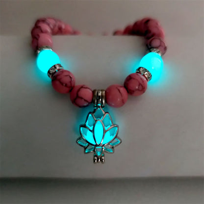 MythStone Tibetan Turquoise Glowstone Luminous Bead Lotus Protection Bracelet