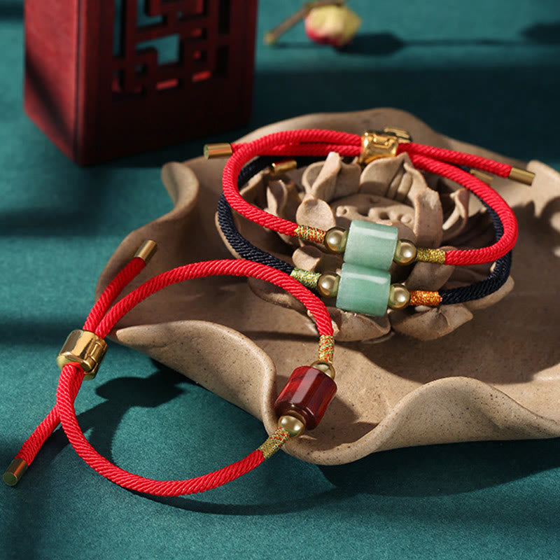 Pulsera trenzada de cuerda con piedra roja, malaquita y aventurina verde hecha a mano del Tíbet para proteger la suerte 