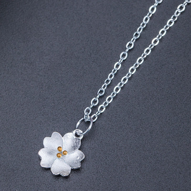 Mythstone 925 Sterling Silver Cherry Blossom Flower Blessing Necklace Pendant