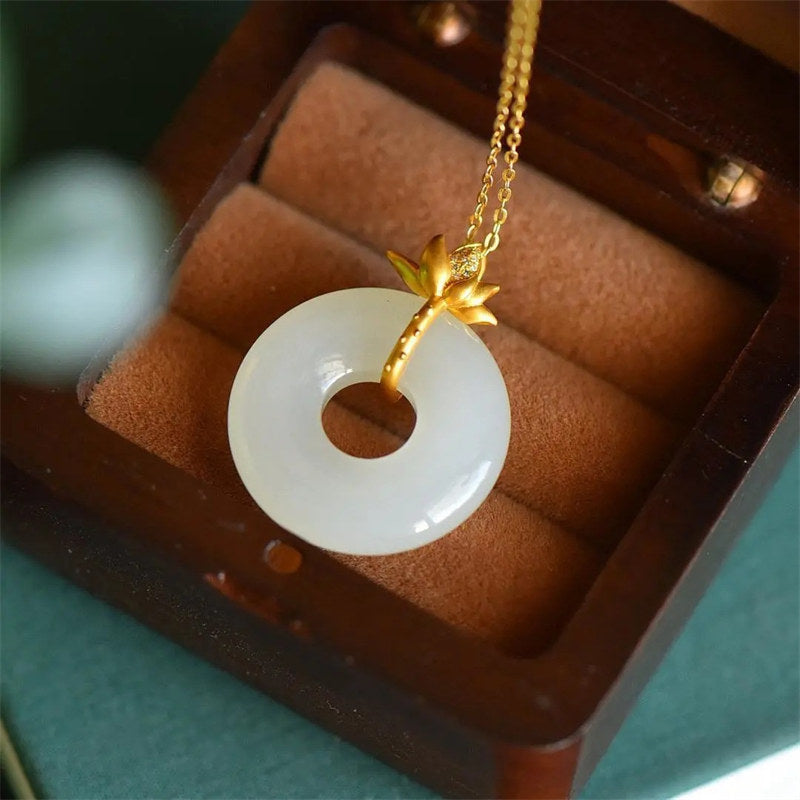 Mythstone White Jade Lotus Harmony Necklace Pendant