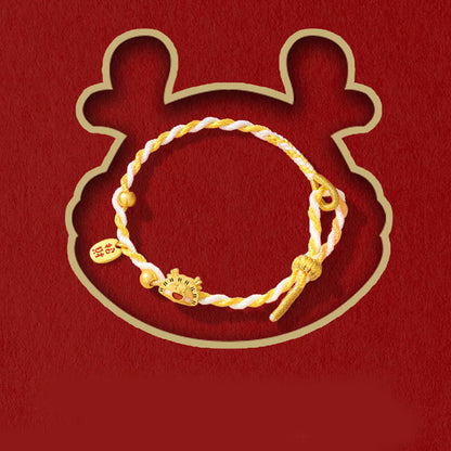 Pulsera trenzada para atraer la buena suerte con diseño de bola de masa del año del dragón en plata de ley 925 de Mythstone