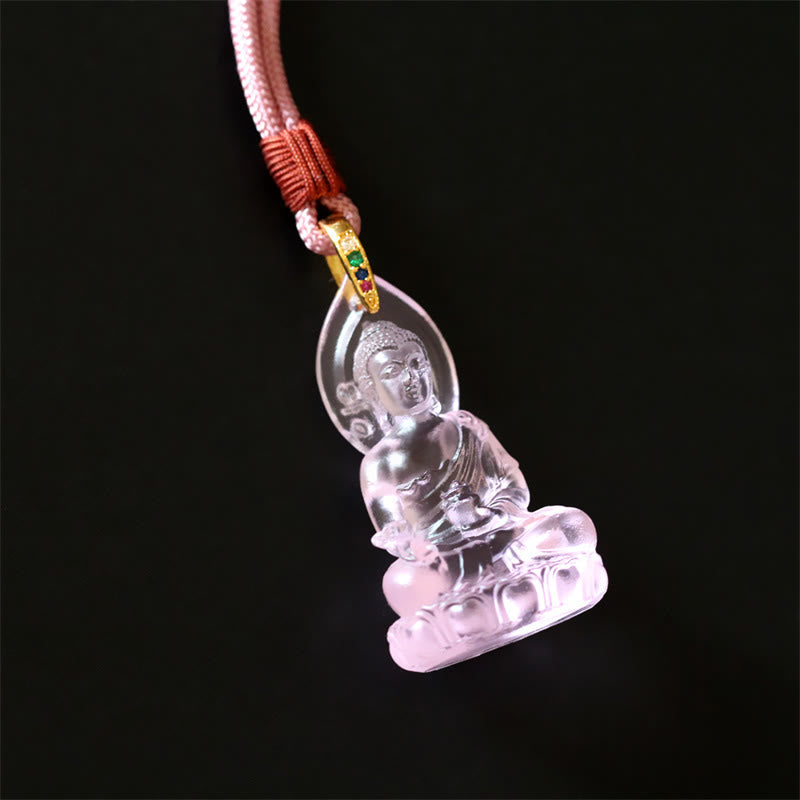 Mythstone Blue Tathagata Buddha Medicine Buddha Liuli Crystal Serenity Amulet Necklace Pendant