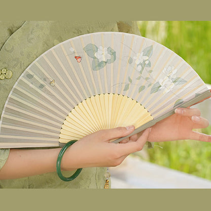 Mythstone Jasmine Flowers Handheld Bamboo Folding Fan