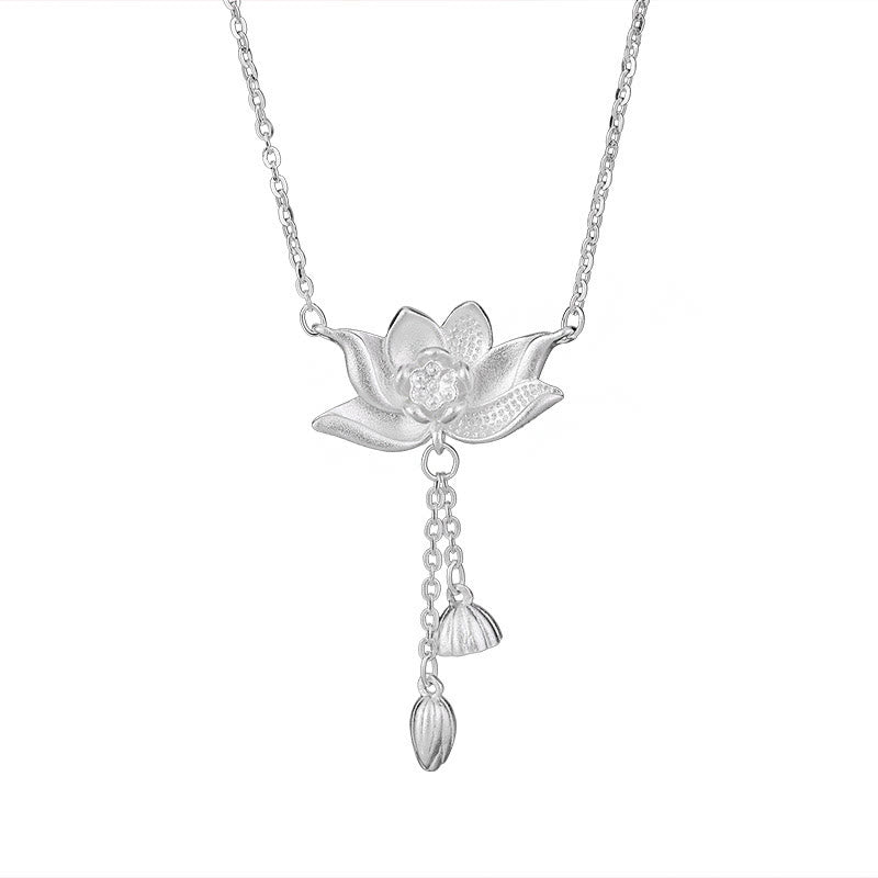 Mythstone 999 Sterling Silver Lotus Flower Pod Carved Enlightenment Necklace Pendant