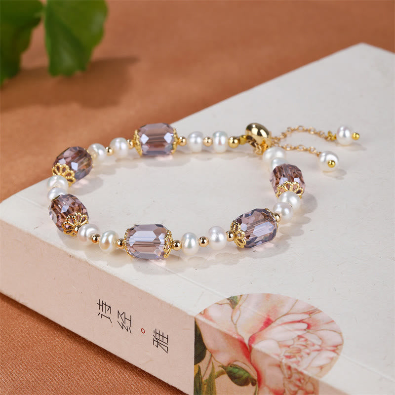 Mythstone Natural Amethyst Pearl Peace Healing Chain Bracelet