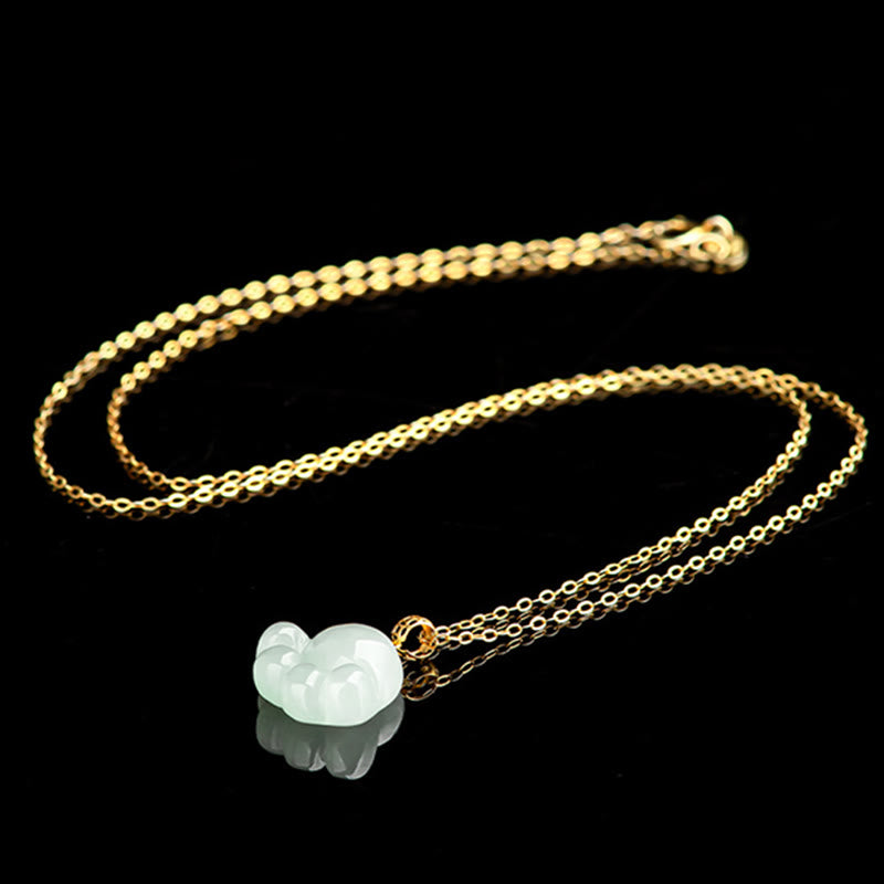 Mythstone 925 Sterling Silver 18K Gold Plated Natural Jade Cat Paw Pattern Luck Necklace Pendant