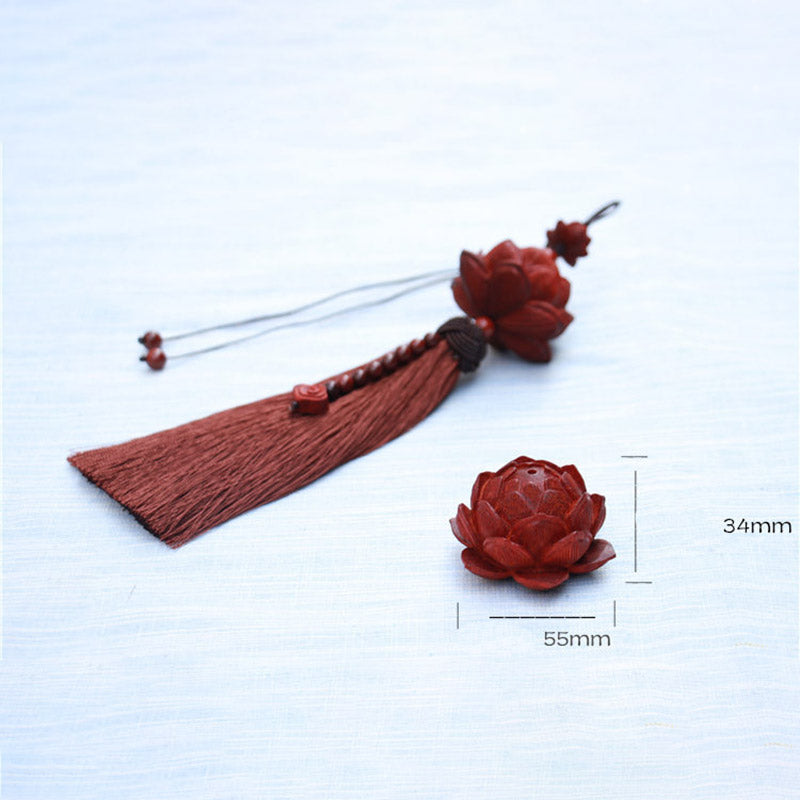 Mythstone Tibetan Small Leaf Red Sandalwood Lotus Luck Protection Tassel Decoration