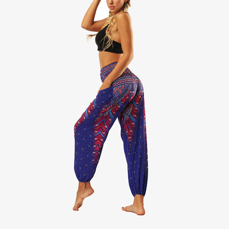 Mythstone Hippie Pants Baggy Boho High Waist Lounge Trousers with Pockets Women's Yoga Pants