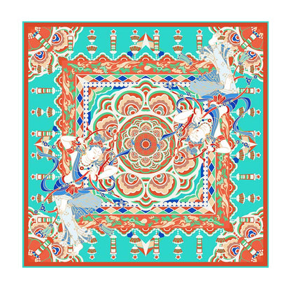 Mythstone Dunhuang Musician Playing Frescoes 100% Mulberry Silk Scarf Premium Grade 6A Dunhuang Silk Shawl