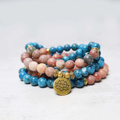 Mythstone 108 Mala Beads Apatite Red Stone Lotus Meditation Prayer Bead Bracelet