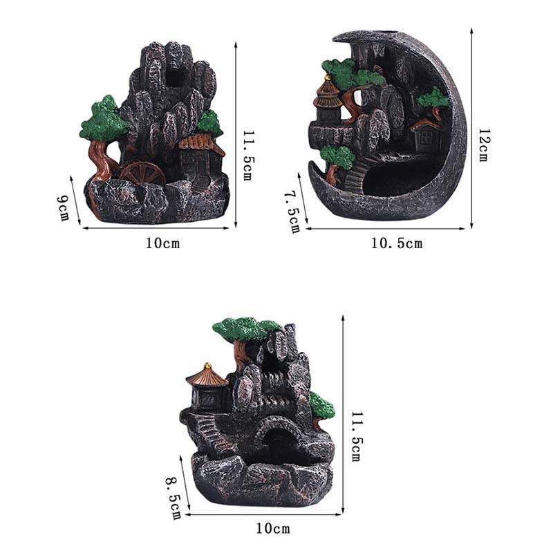 Quemador de incienso de reflujo de resina con diseño de puentes de montaña de Mythstone