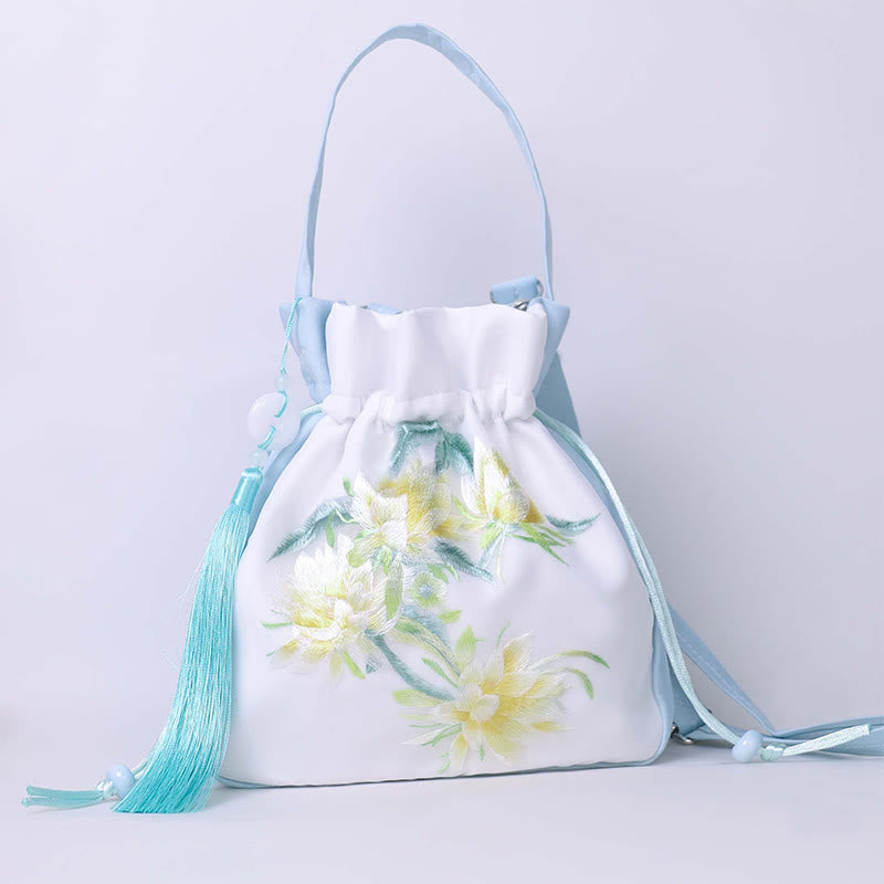 Mythstone Suzhou Embroidery Rabbit Lotus Epiphyllum Peony Magnolia Silk Tote Crossbody Bag Shoulder Bag Handbag