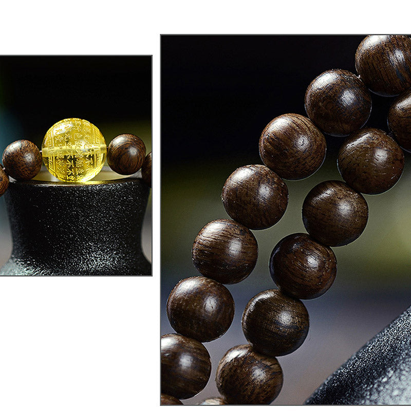 Mythstone 108 Mala Beads 999 Gold Brunei Agarwood Heart Sutra Amber Red Agate Strength Meditation Bracelet